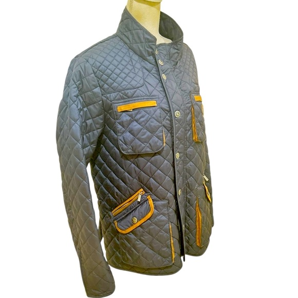 Piel de Toro Sevilla Quilted Utility barn Jacket Navy & Tan leather trim size xl - Picture 5 of 12